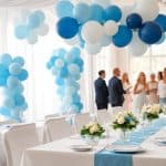 Blue and white balloon decoration for a fresh, clean look